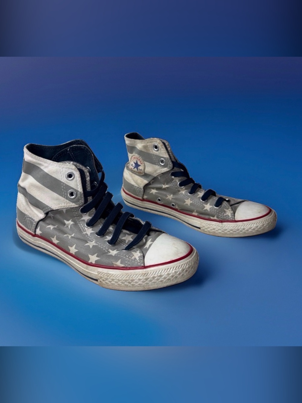 Converse High-Top Sneakers in Gray, Black and Red Accent - Picture 2 of 7